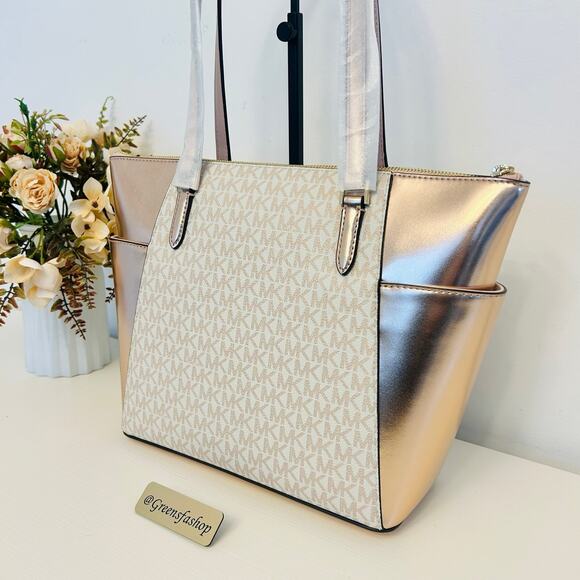 Michael Kors Charlotte Top Zip Tote shoulder bag rose gold - Picture 6 of 11